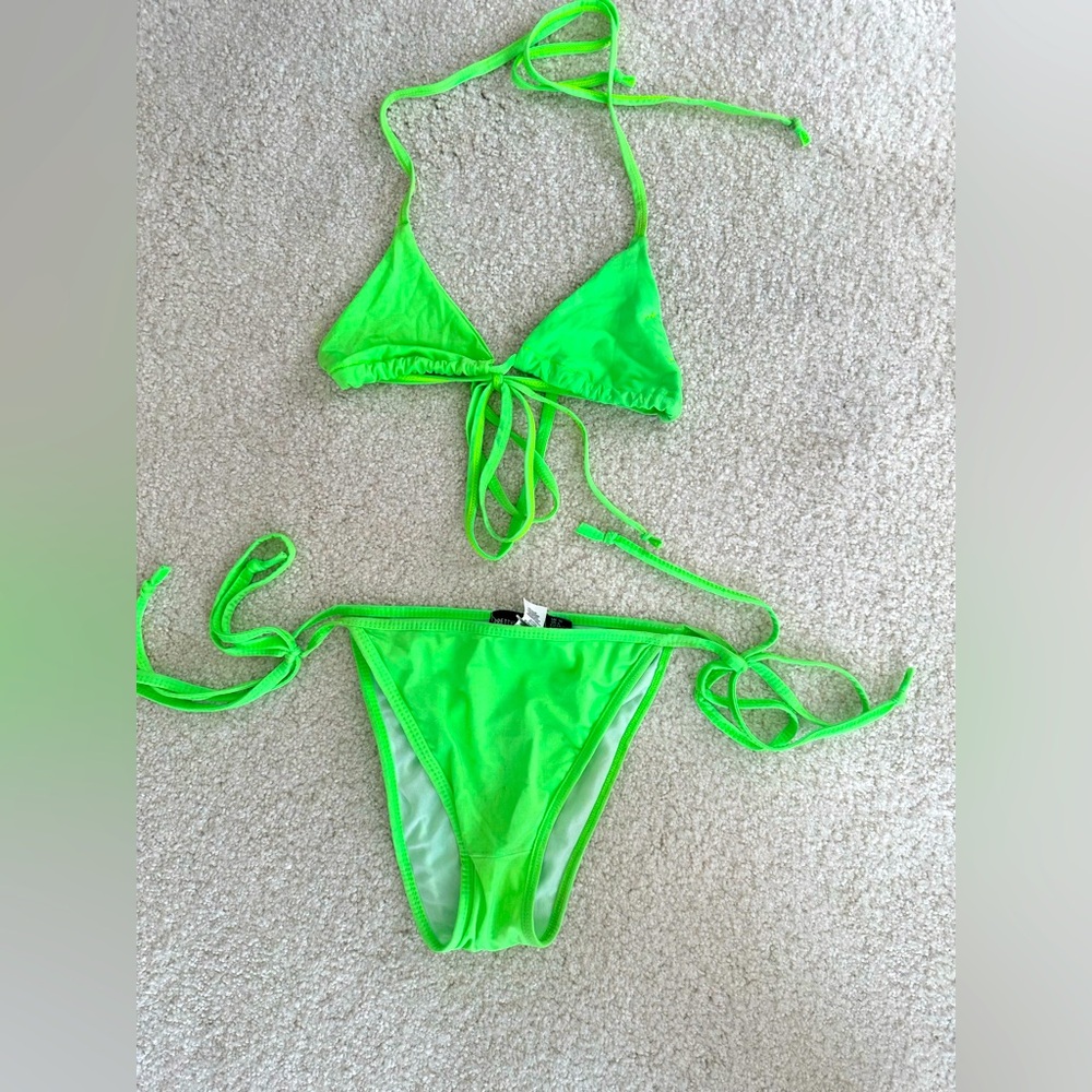 Pretty Little Things Neon Green Side Tie Bikini Size 6